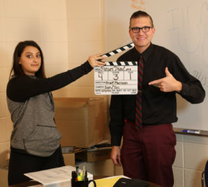 Students learn to deliver on 21st century platforms - Erik Johnson with Web Series student on set. Fall 2016