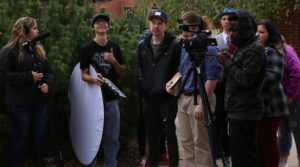 Students learn to deliver on 21st century platforms - Production crew on location. Fall 2016.